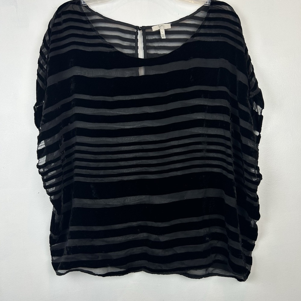 Joie Top Blouse Large Black Velvet Silk Burnout Striped Oversized Whimsigoth